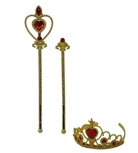 Prinzessin 3-teilig Anzieh Gold Zepter Stab Diadem Krone Accessoires Rote Herzen Kinder - Bild 1 von 5
