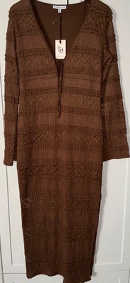 Anthropologie Sincerely Jules brown LongSleeve Lace Melrose Maxi Dress Sz XL NWT - Image 1 of 4