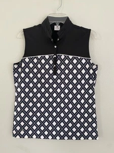 Daily Sports Womens Size L Black and White Geometric Print Sleeveless Golf Shirt - Picture 1 of 12