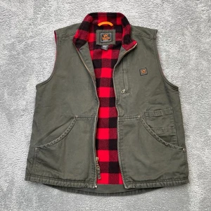 Walls Vest Mens Large Gray Workwear Buffalo Plaid Blanket Lined Canvas Utility - Picture 1 of 9