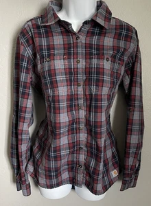 Carhartt Button Up Shirt Womens Size Medium(8-10) Red Gray Long Sleeve Pockets - Picture 1 of 10