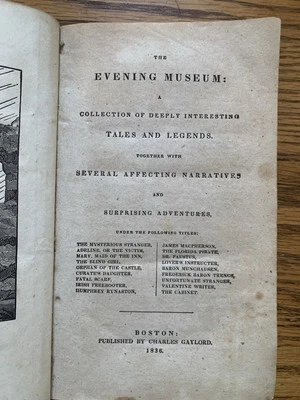 1836 Evening Museum A Collection Of Deeply Interesting Tales Charles Gaylord - Image 1 of 4