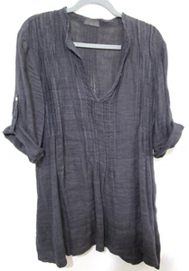 CP Shades Regina Gray Linen Pin Tuck Lagenlook Boho Tunic Dress Women Sz S - Picture 1 of 6
