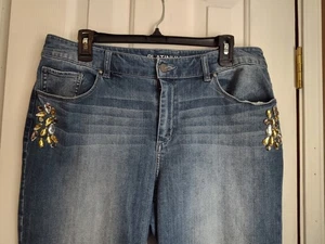 Chicos Platinum Denim Embellished Jeans Size 1.5 Ankle  - Picture 1 of 8