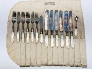 ATQ Meriden Flatware Vintage Landers Frary Clark Mother Pearl Silver 14pc Set - Picture 1 of 8