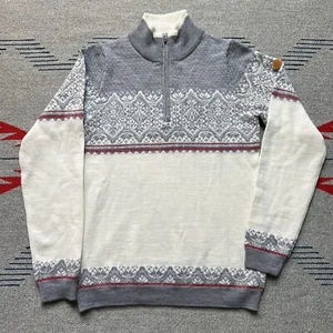 NWT ICEWEAR Women's "Gerde" 1/4 Zip Grey Red Nordic Merino Wool Sweater Size XS - Picture 1 of 8