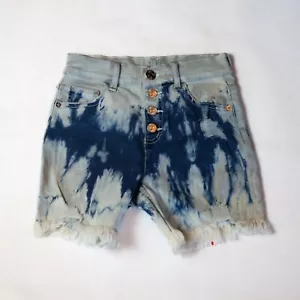 Pantaloncini denim sbiancati Justice Distressed nuovi senza etichette orlo grezzo cotone davanti taglia 12 - Foto 1 di 2