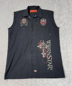 Wornstar Vest Shirt Mens M Black Dickies Punk Rock Metal Skull Biker Cutoff y2k - Picture 1 of 10