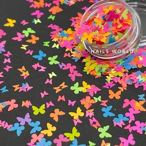 MIX NEON BUTTERFLY Nail Art Glitter Decoration Mixed Summer Holiday Manicure UK - Picture 1 of 6