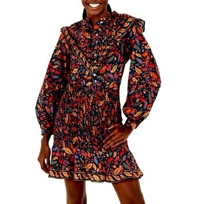 FARM Rio 全新带标签黑色迷你菠萝迷你连衣裙花卉褶皱缩褶 XL 码 — 第 1/4 张图片