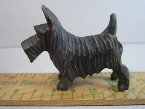 Black SCOTTIE Carved Wood Dog Tiny 2" Miniature Prick Ears Scottish Terrier OLD - Picture 1 of 6