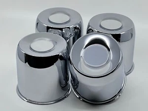 4 Chrome Push Thru Center Caps For 4.25" 6 lug Trailer wheel rims w/Chrom Emblem - Picture 1 of 6