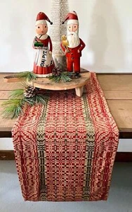 Primitive Christmas Freeport Red/Green/Tan Short 32" Table Runner - Picture 1 of 2