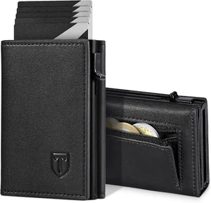 Leder Slim Wallet Herren, Portmonee 10 Kartenfächern & Münzfach Datenklau Schutz - Bild 1 von 11