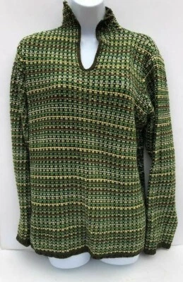 VTG Liz Claiborne green pullover pattern cotton v neck sweater sz Large Mint! - Image 1 of 4
