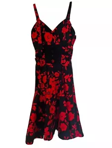 Voodoo Füchsin Fit and Flare Kleid Gr. Small Rockabilly Cocktail Rosen Print - Bild 1 von 8