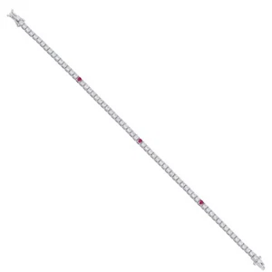 2.80 Ct SI/H Diamond Tennis & Natural Ruby Wedding Bracelet 14k White Solid Gold - Picture 1 of 7