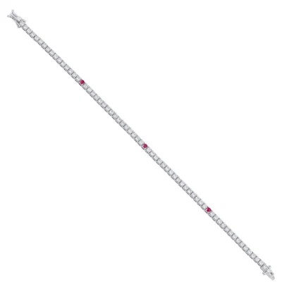 2.80 Ct SI/H Diamond Tennis & Natural Ruby Wedding Bracelet 14k White Solid Gold - Image 1 of 4