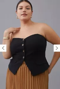 Anthropologie Black Tailored Vest Corset Tube Top Button Front Women's Sz L $88 - Picture 1 of 13
