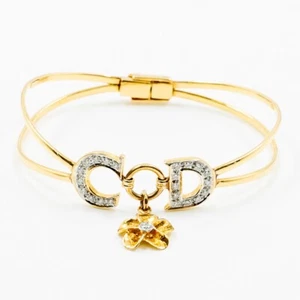 0.33Ct G Colour Natural Round Diamond 18K Yellow Gold CD Flower Bangle - Picture 1 of 8
