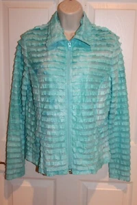 MILA & MILAN Blue Tie Dye Ruffle Poly Spandex Mesh Long Sleeeve Zip Jacket Sz M - Picture 1 of 7