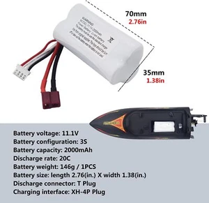 11.1V 2000mAh T Plug Li-po Battery for R608 2104 210E 200E RC Speedboat, RC Boat - Picture 1 of 7