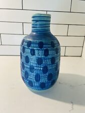 Crate And Barrel Blue Textured Pottery Ceramic Vase Polka Dots Plaid 7.5”