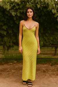 Green Floral Lace Cami Dress Sleeveless Bow Accent Midi Fairy Whimsical Romantic - Picture 1 of 10