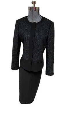 Ann Taylor Skirt Suit Size 12 Two Piece Set French Placket Sparkle Shine Pocket - Image 1 of 4