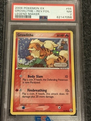 2006 POKEMON EX LEGEND MAKER #55 GROWLITHE-REVERSE FOIL PSA 7 - Image 1 of 2