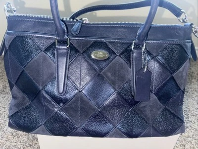 Coach Purse Navy Blue Patchwork Mixed Leather Morgan Satchel Shoulder Bag F36698 - Image 1 of 4