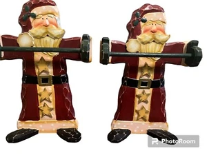 Christmas Santa Carved Wood Kitchen Towel Holder Set Of 2 - Picture 1 of 2