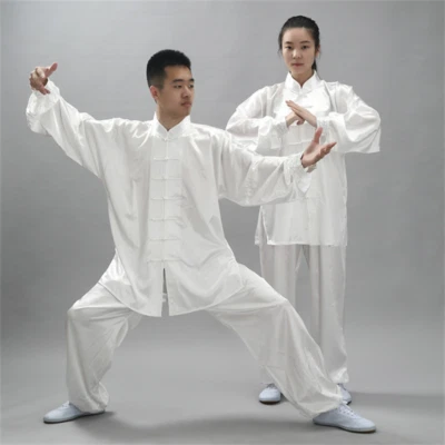 Chinese Women Men Kung Fu Uniform Martial Arts Wushu Taiji Suit Milk Silk - Image 1 of 4