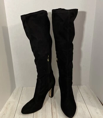 IVANKA TRUMP BLACK FAUX SUEDE STRETCH KNEE HIGH HEELED BOOTS SIDE ZIP SIZE 8 - Image 1 of 4
