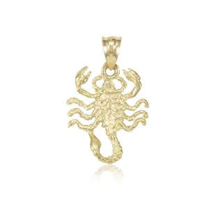 14K Solid Yellow Gold Scorpion Pendant - Scorpio Zodiac Necklace Charm Women Men - Picture 1 of 1