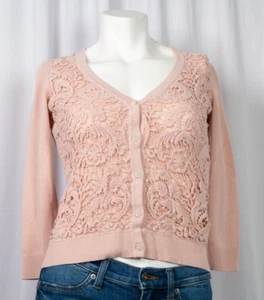 Pink knit lace cardigan top by APT 9 size Jrs XS - Picture 1 of 5