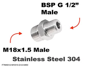 M18x1.5 Male to BSP G 1/2" Male Stainless Sensor Adaptor Fittings Conversion - Picture 1 of 4