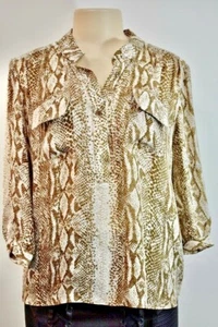 Barney's Co-Op Brown Animal Print Silk Women's Top Size Small On Sale ns - Picture 1 of 11
