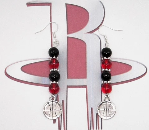 NEW--HOUSTON ROCKETS NBA BASKETBALL EARRINGS-HANDCRAFTED-VERY NICE Cover
