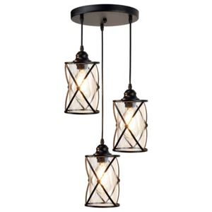 Depuley 3-Light Industrial Pendant Light Black Metal Cage Hanging Chandelier - Picture 1 of 12