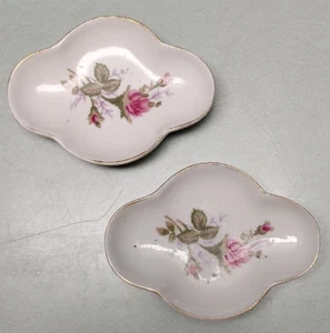 Set of 2 Trinket Ring Dishes, Ash Trays, Made in Japan Gilded, Red Pink Roses - Picture 1 of 9