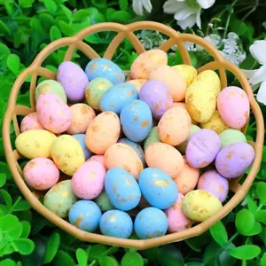50pcs Artificial Easter Eggs Colorful Foam Eggs Ornaments with Basket Home Decor - Picture 1 of 6
