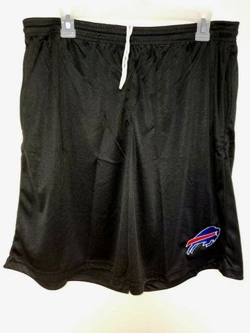 0724 Mens NFL BUFFALO BILLS Polyester Jersey SHORTS Embroidered BLACK w/Pockets Cover