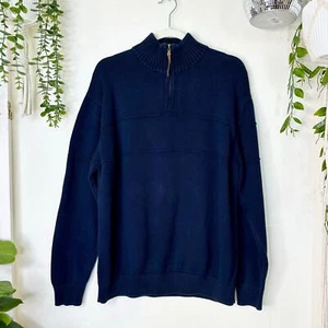 Pendleton Navy Blue Chunky Knit Classic Quarter Zip Pullover Sweater M - Picture 1 of 12