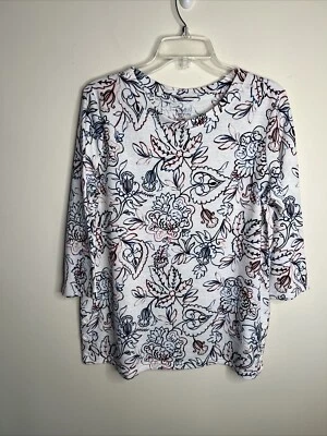 Top túnica Croft & Barrow para mujer manga mediana 3/4 botones laterales EC Foto 1 de 4