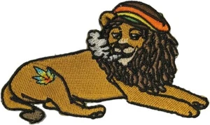Pot Smoking Pals Rasta Lion - Iron on Embroidered Patch Applique - Picture 1 of 1