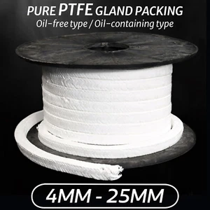Pure PTFE Gland Packing (Various Sizes 4mm-25mm) Gland Packing Rope Shaft Seal - Picture 1 of 30