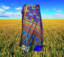 Womens Sari wrap skirt, Blue Beach Cover Up, Gift, Two Layer Silk Sari  One Size