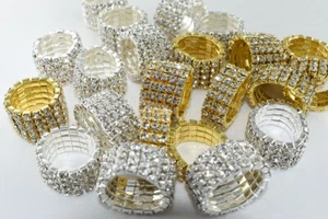 Bridesmaid 3, 4 , 5 Rows Crystal Stretch Elastic Silver or Gold Wedding Ring UK - Picture 1 of 15