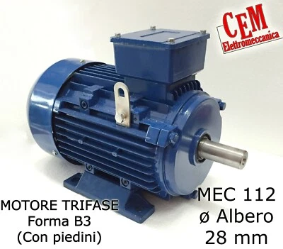 MGE Motore elettrico trifase 400 V HP 5,5 - kW 4 - 4 Poli 1400 giri MEC 112 B3 380 V